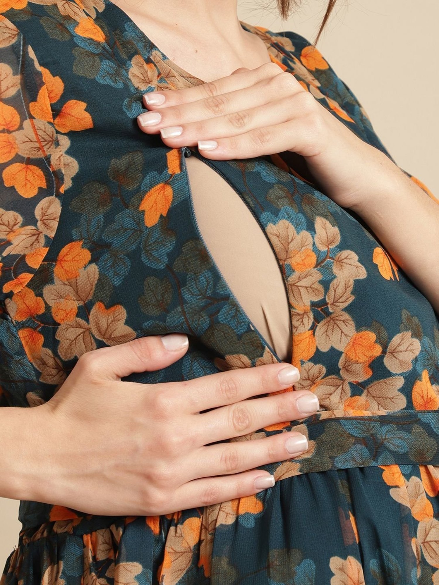 Moms Maternity Blue Printed Dress