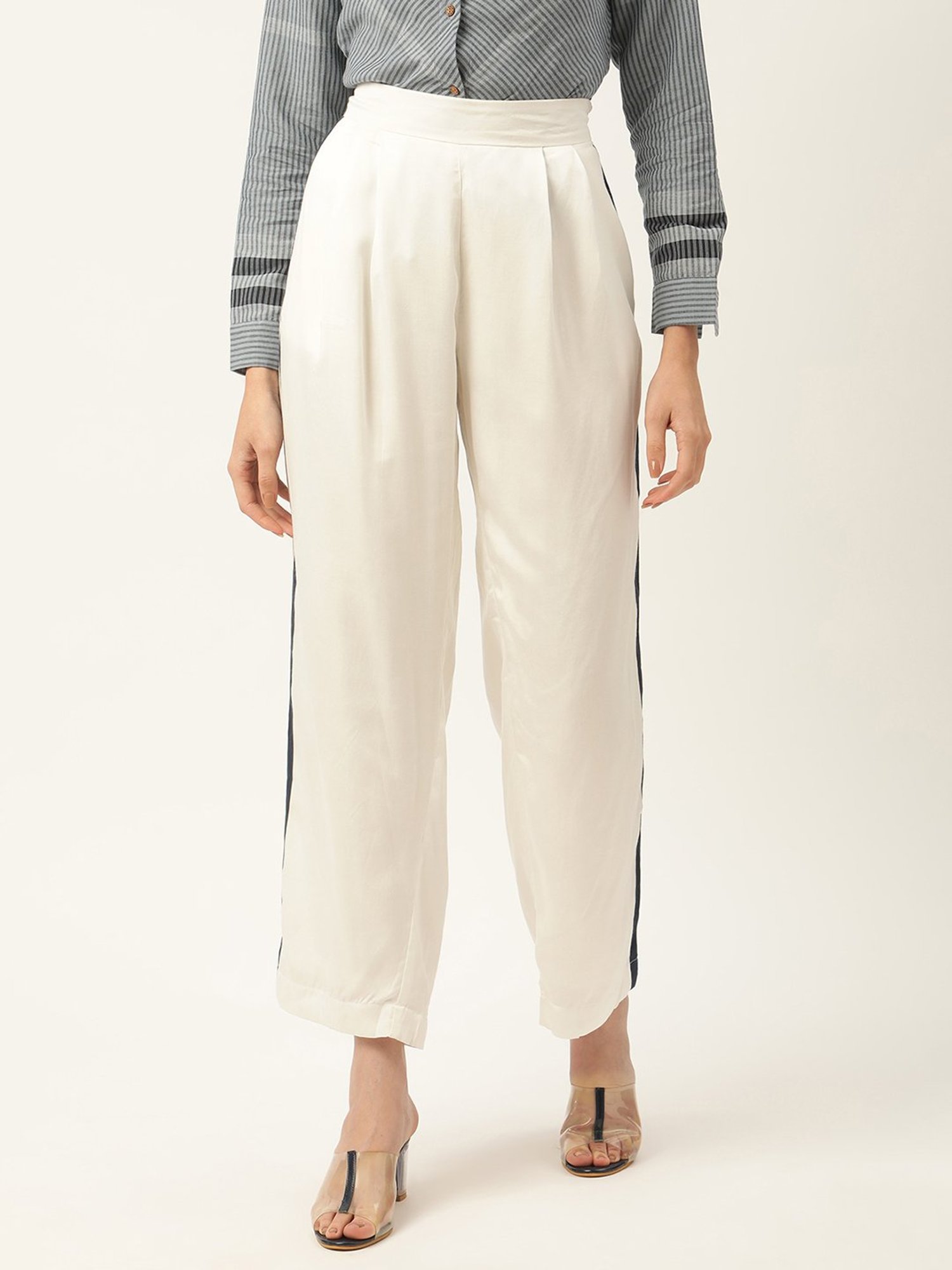 Rooted Off White Pleated Trousers