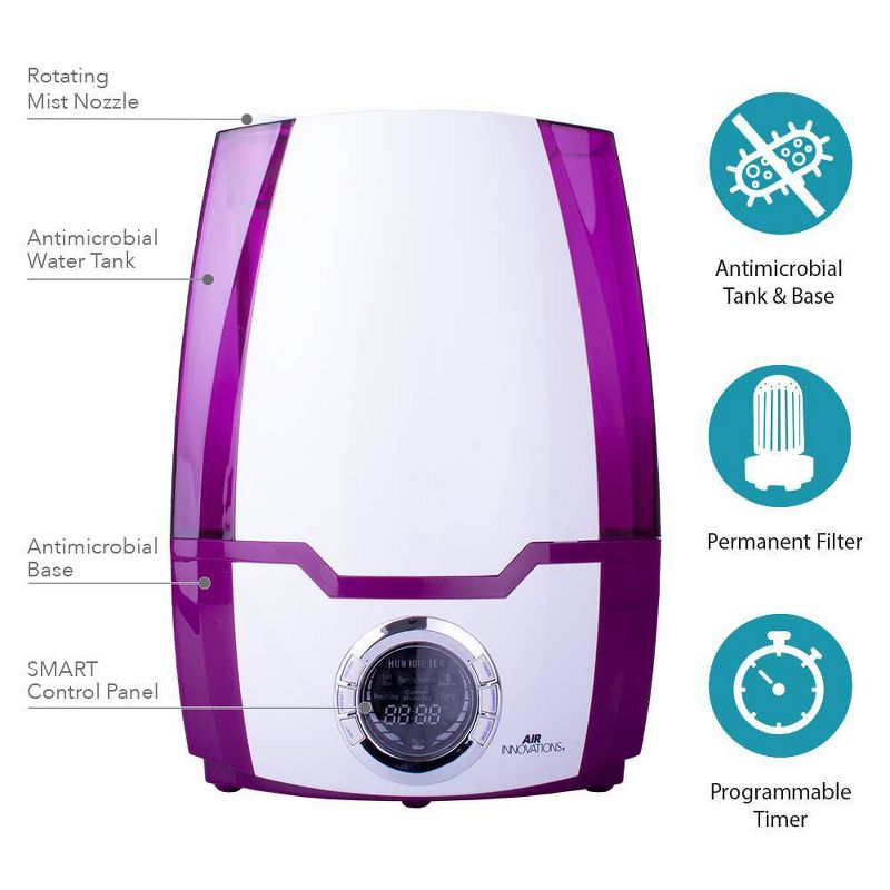 Air Innovations 1.37 Gal Ultrasonic Cool Mist Humidifier with Aroma Tray Purple