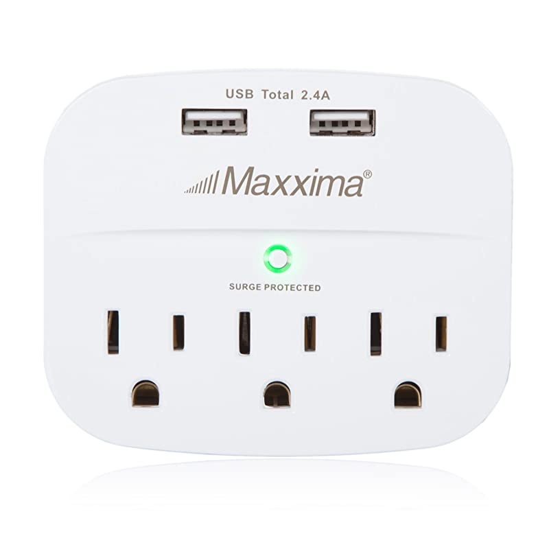 3 Outlet Dual USB Grounded Adaptor Plug 24A Port 490 Joules Surge Protector