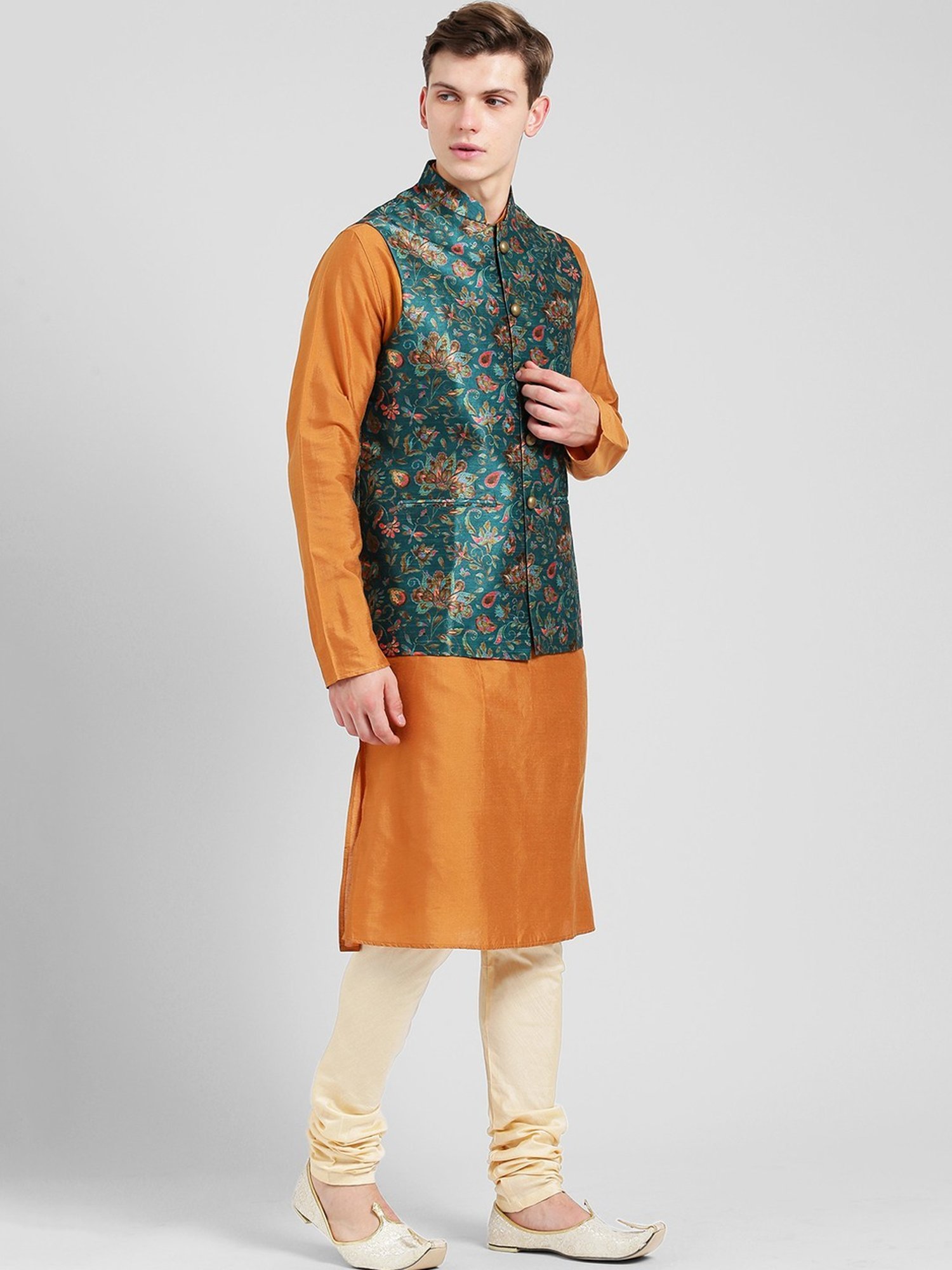 KISAH Multicolored Regular Fit Printed Kurta Set With Jacket