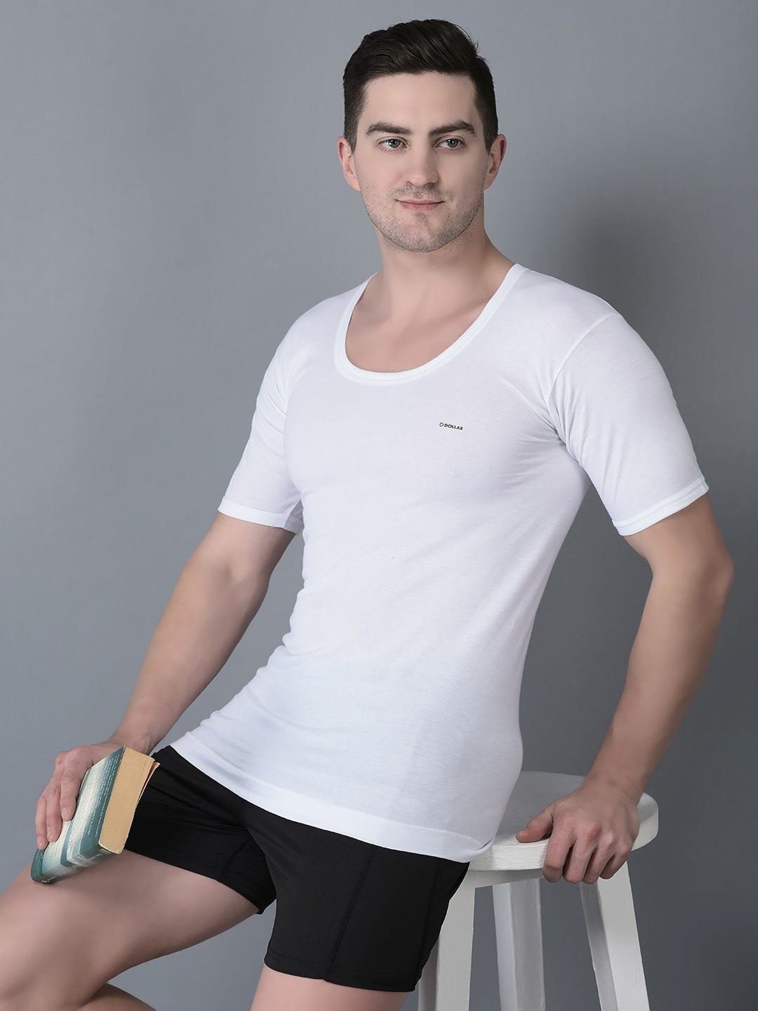 Dollar Bigboss White Cotton Regular Fit Vest - Pack Of 10