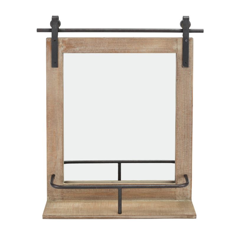 Wall Mount Barn Mirror with Wood Shelf and Iron Hardware - Danya B.