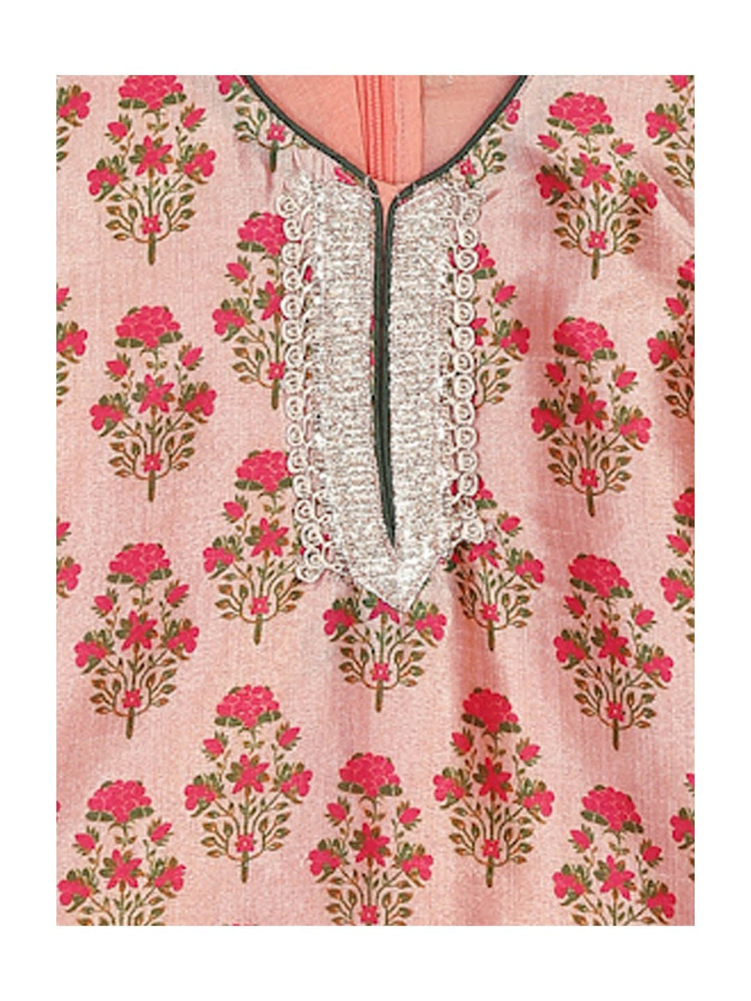 Saka Designs Kids Peach & Pink Floral Print Kurta with Salwar & Dupatta