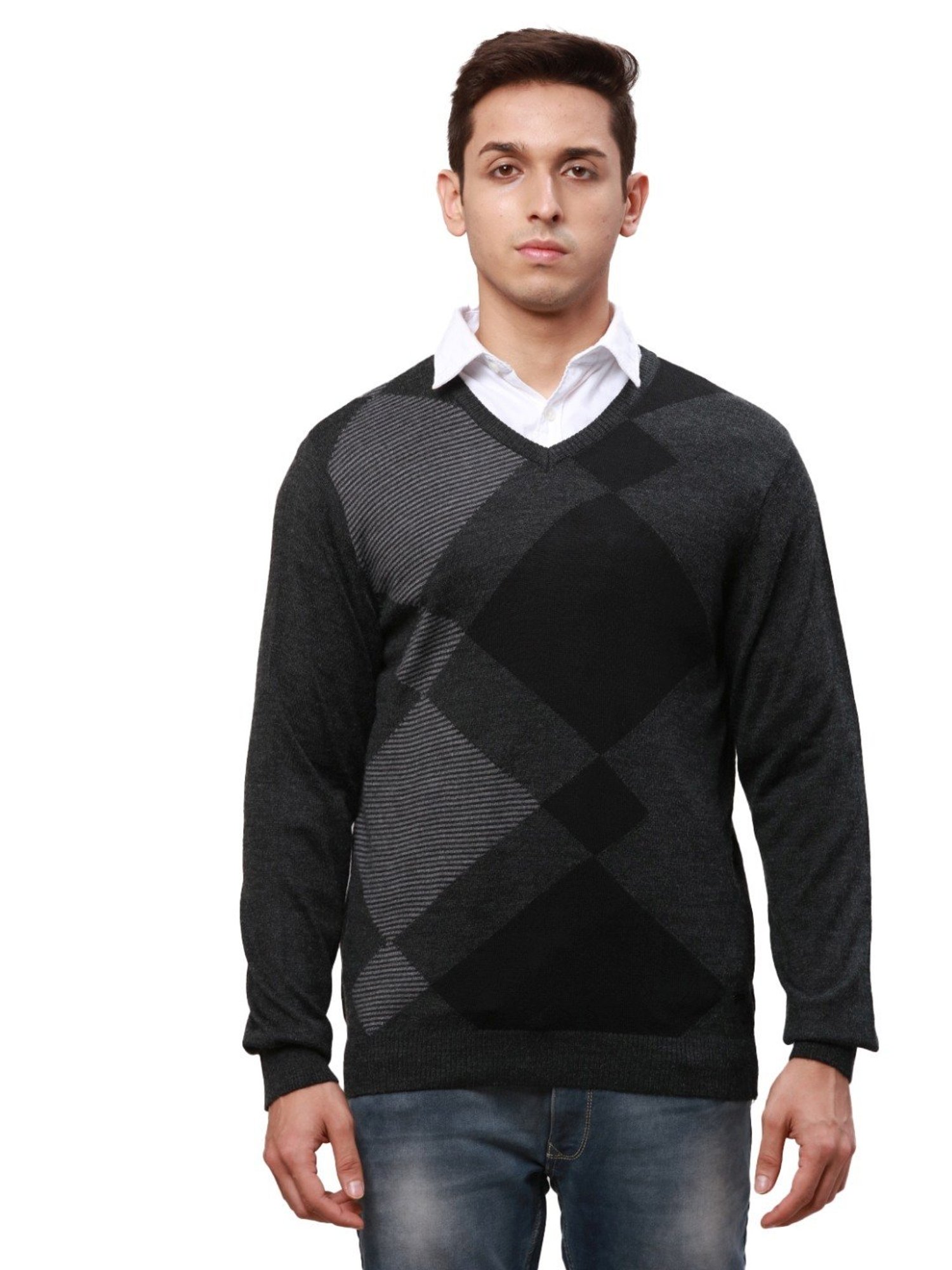 Park Avenue Black Regular Fit Self Pattern Sweater