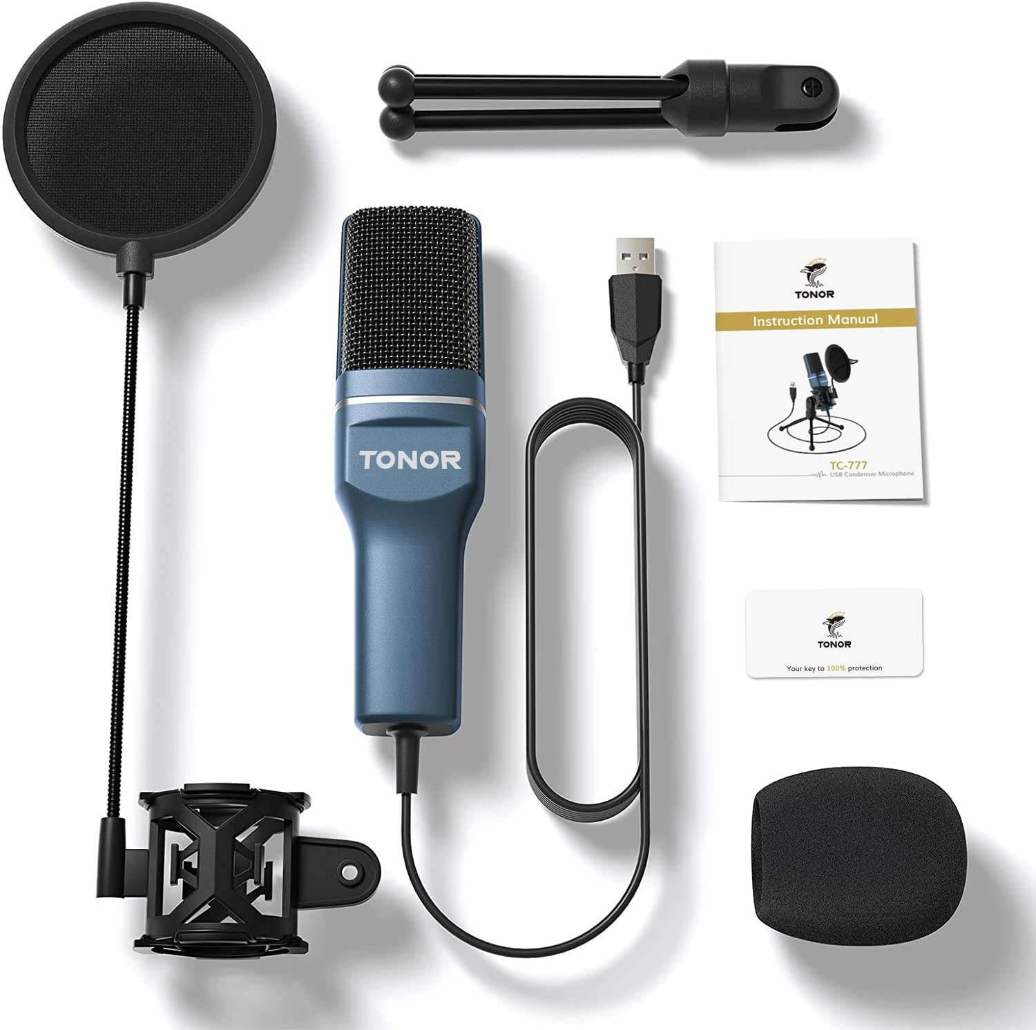 USB Microphone, Computer Condenser PC Gaming Mic with Tripod Stand & Pop Filter for Streaming, Podcasting, Vocal Recording, Compatible with Laptop Desktop Windows Computer