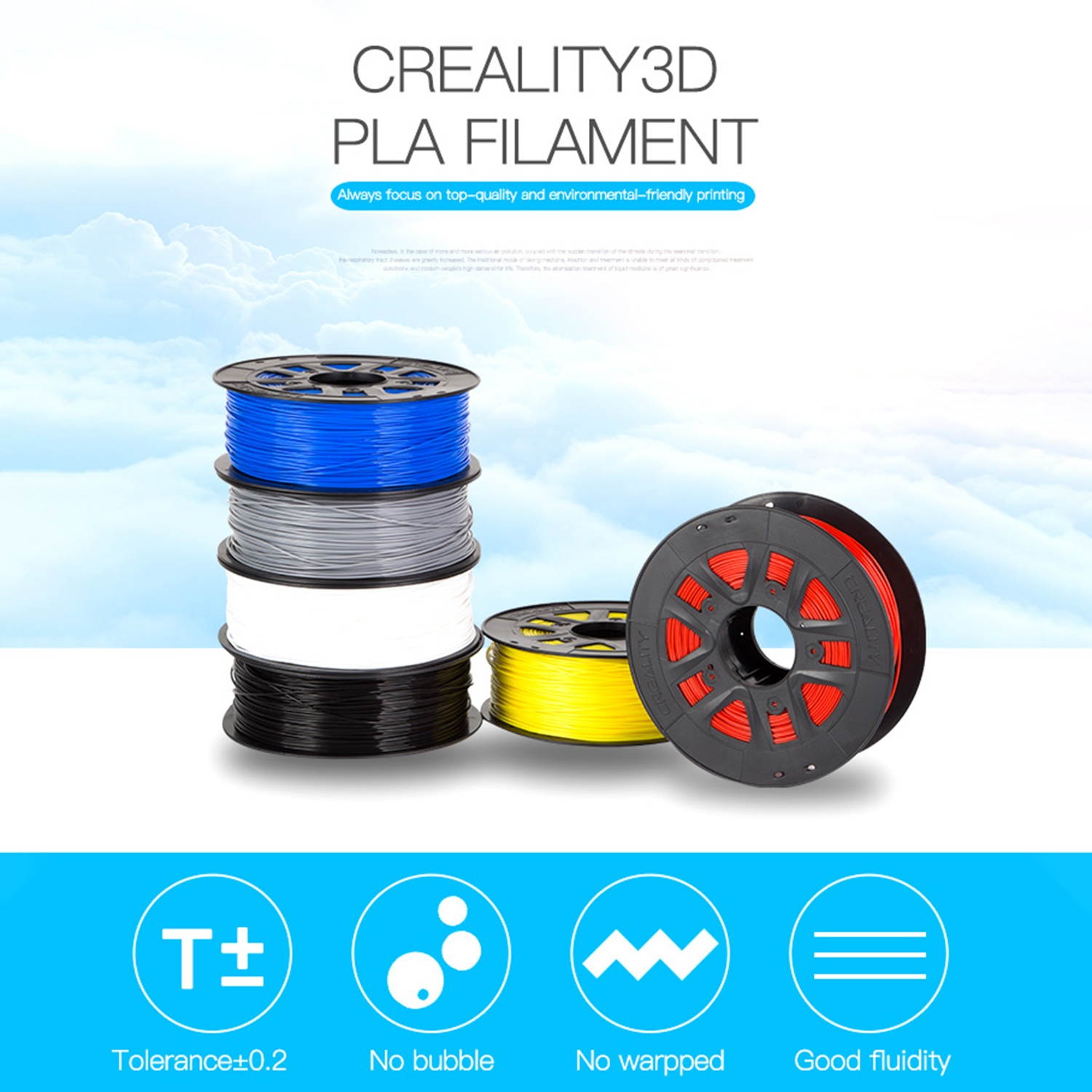 Creality 3D Printer PLA Filament 1.75mm 1kg/2.2lbs Filament Dimensional Accuracy +/- 0.02 mm, Red