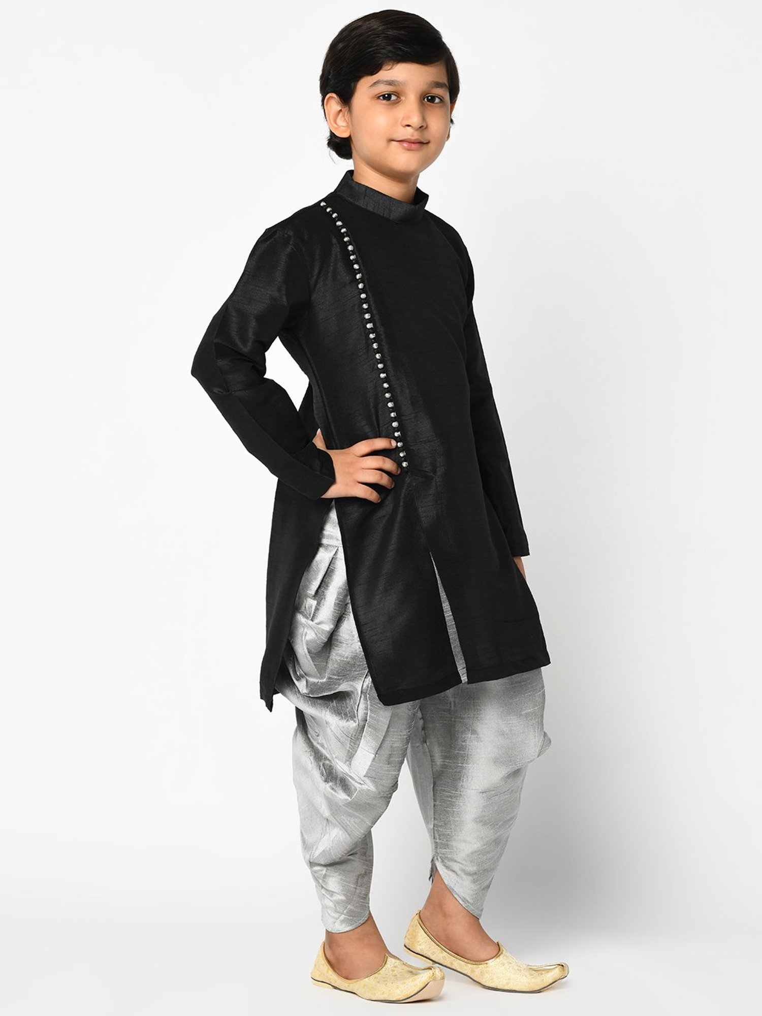 Deyann Kids Black & Grey Solid Full Sleeves Kurta with Dhoti