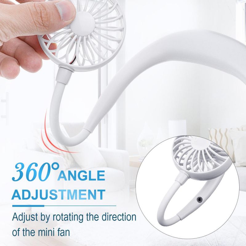 3 Speed Hand Free Neck Mini Portable Fan For Outdoor Camping Office Home Travel - White