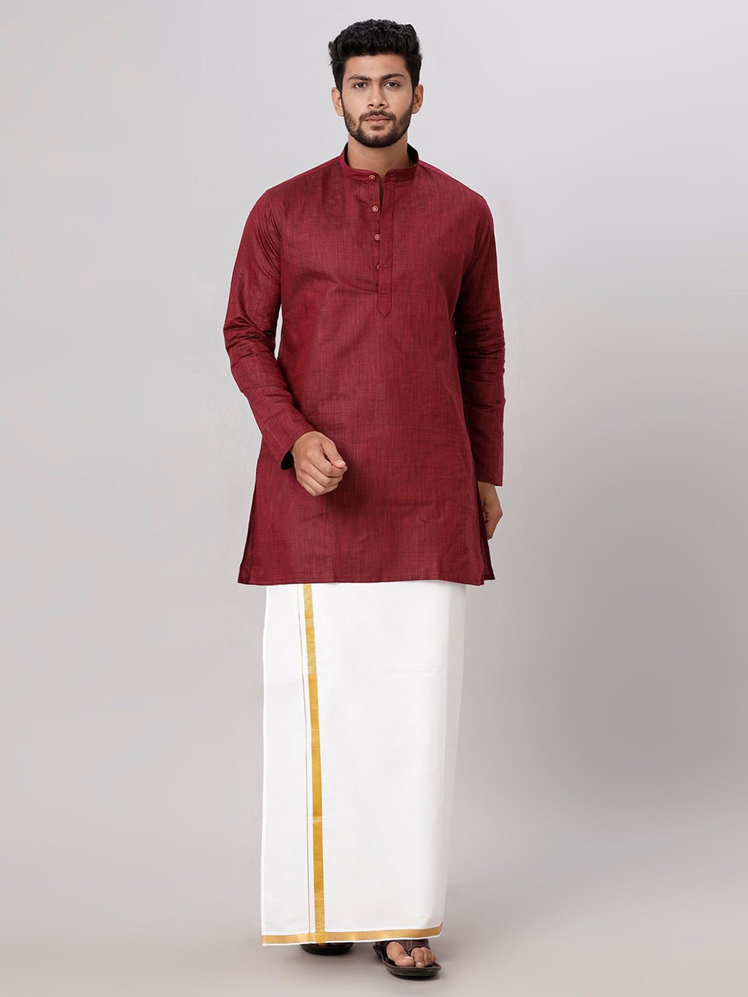Ramraj Maroon Cotton Regular Fit Kurta Set with Bottom