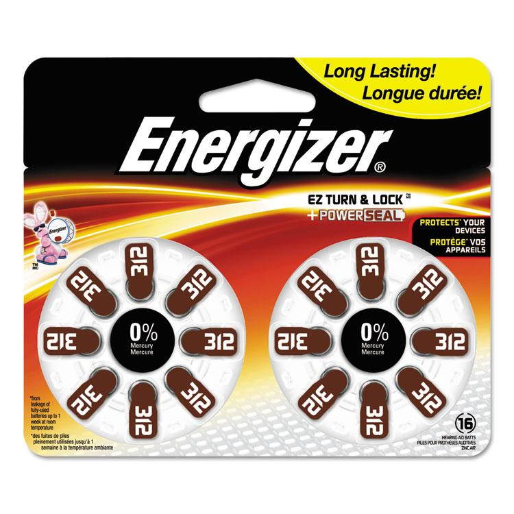 Energizer 312 Hearing Aid Batteries, 16 Per Pack, AZ312DP-16