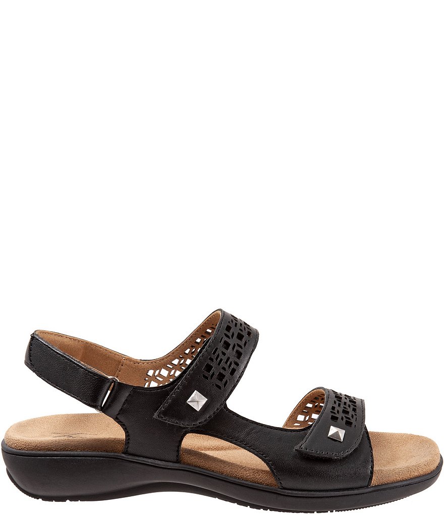Trotters Romi Cutout Leather Adjustable Hook and Loop Footbed Sandals