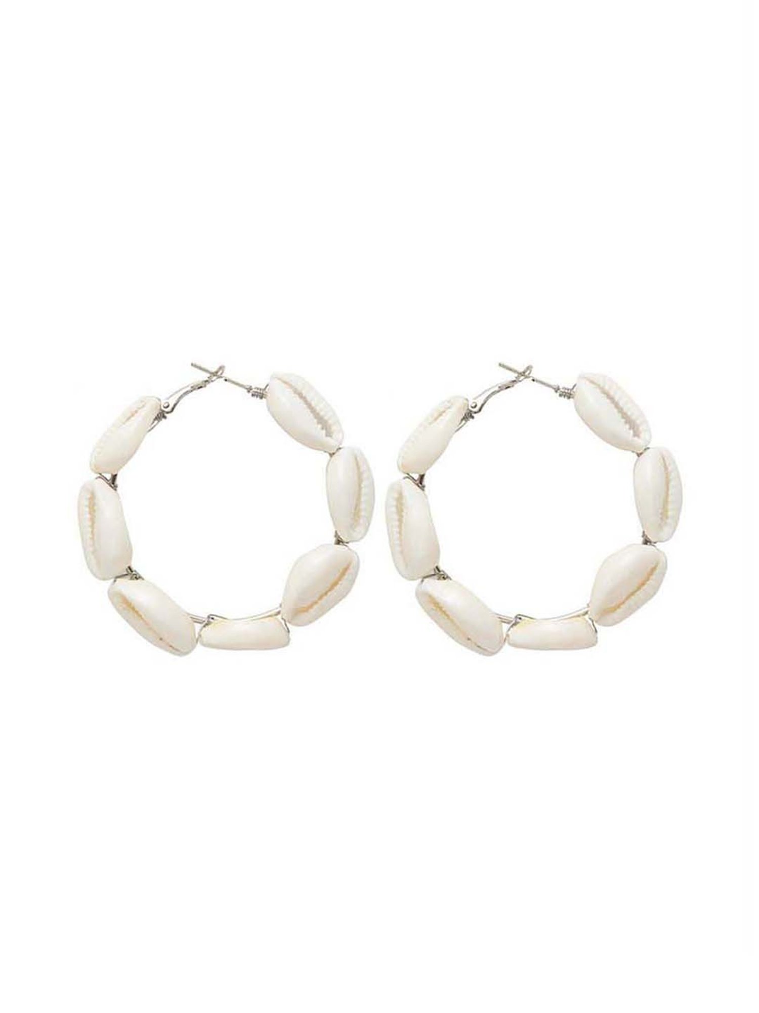 Panash Silver-toned & White Sea Shell Handcrafted Hoop Earrings