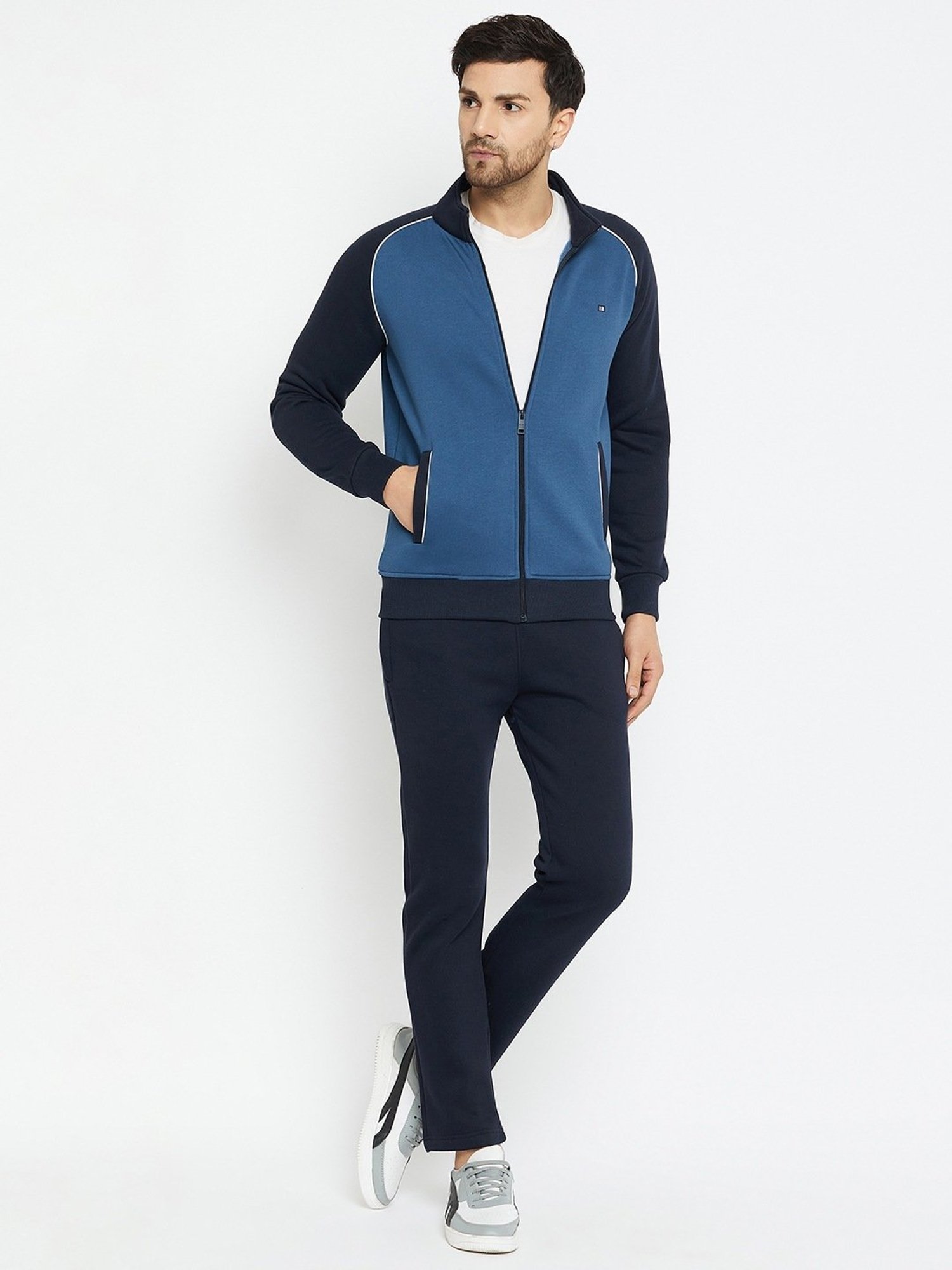 Okane Blue Regular Fit Colour Block Co-Ord Set