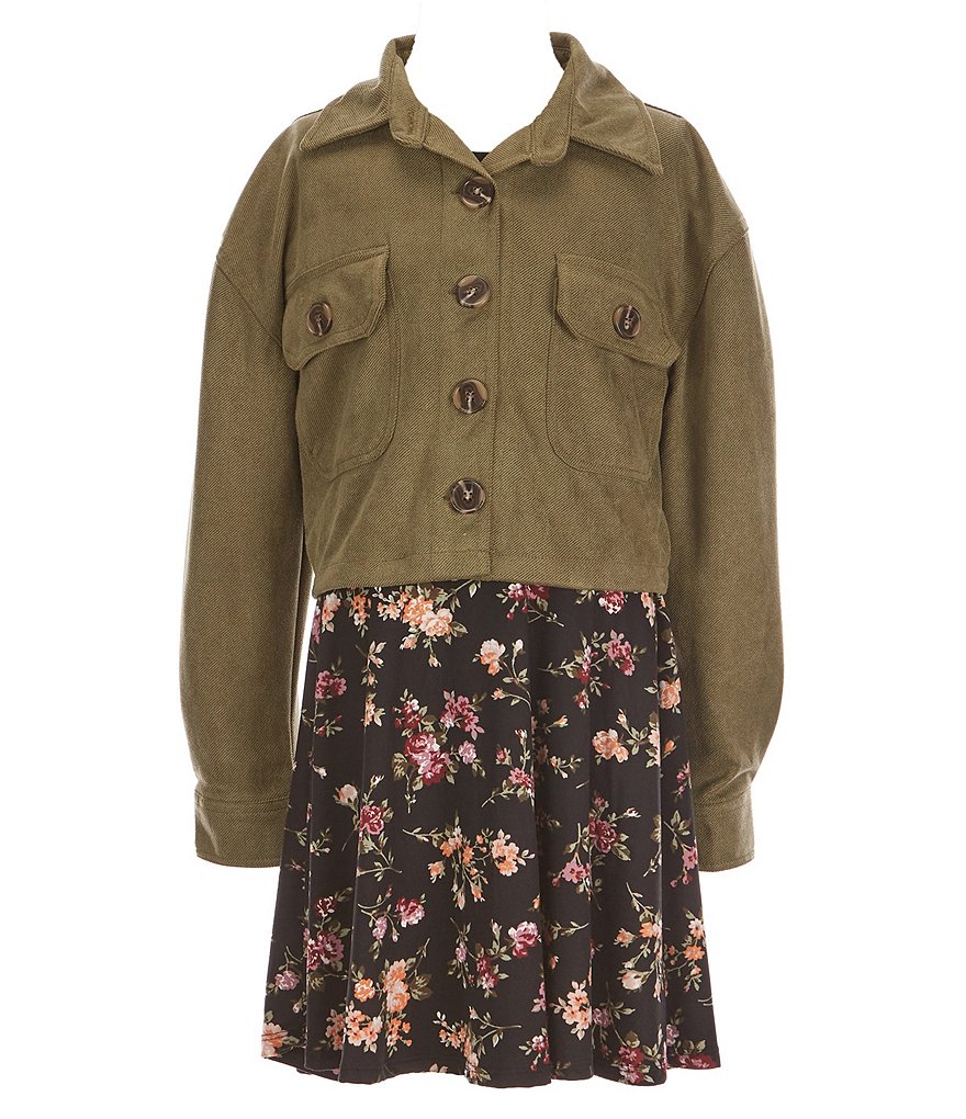 Ally B Big Girls 7-16 Sleeveless Floral Printed Skater Dress With Jacket