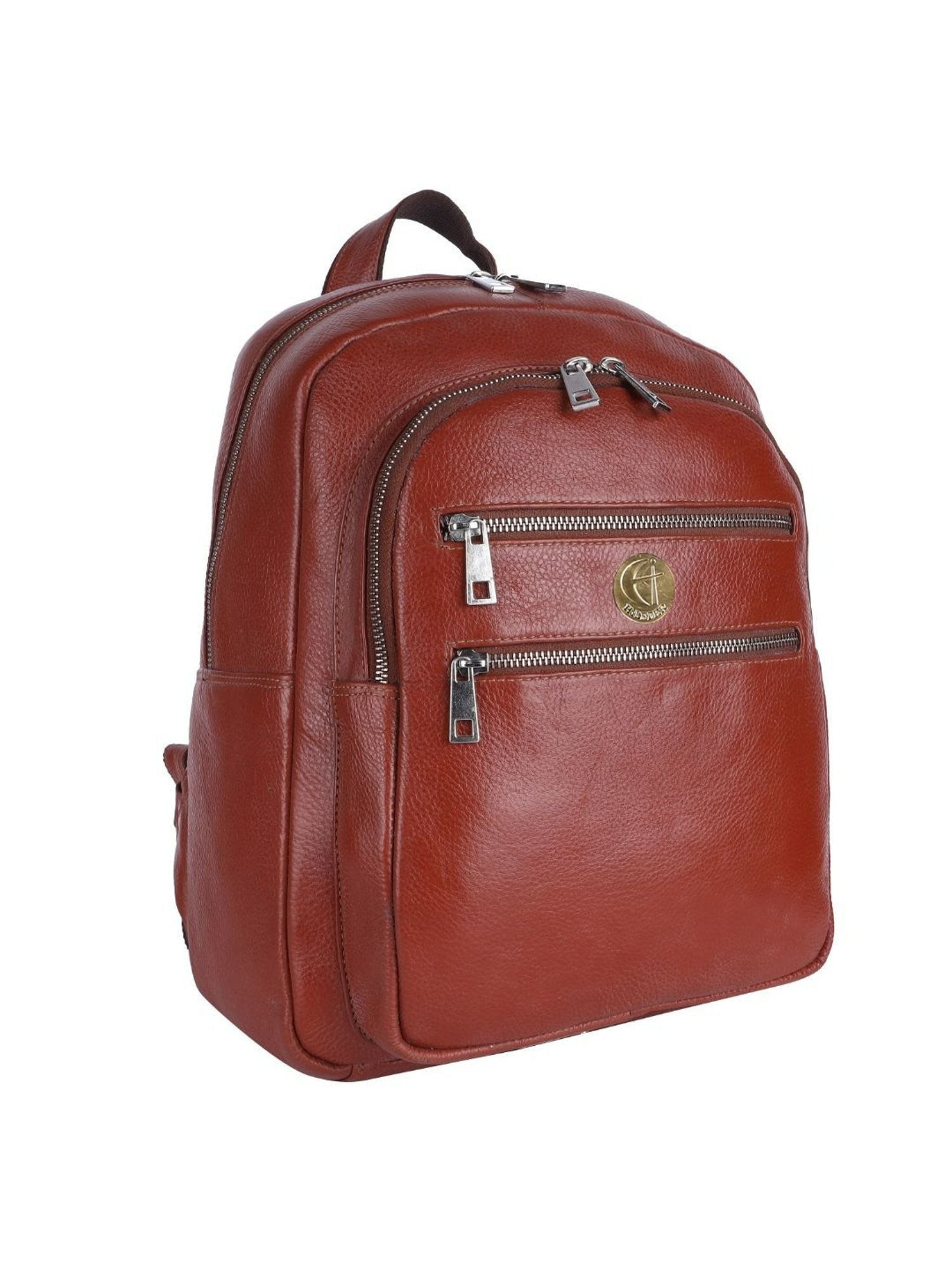 HiLEDER Tan Textured Medium Leather 11.5 inch Backpack