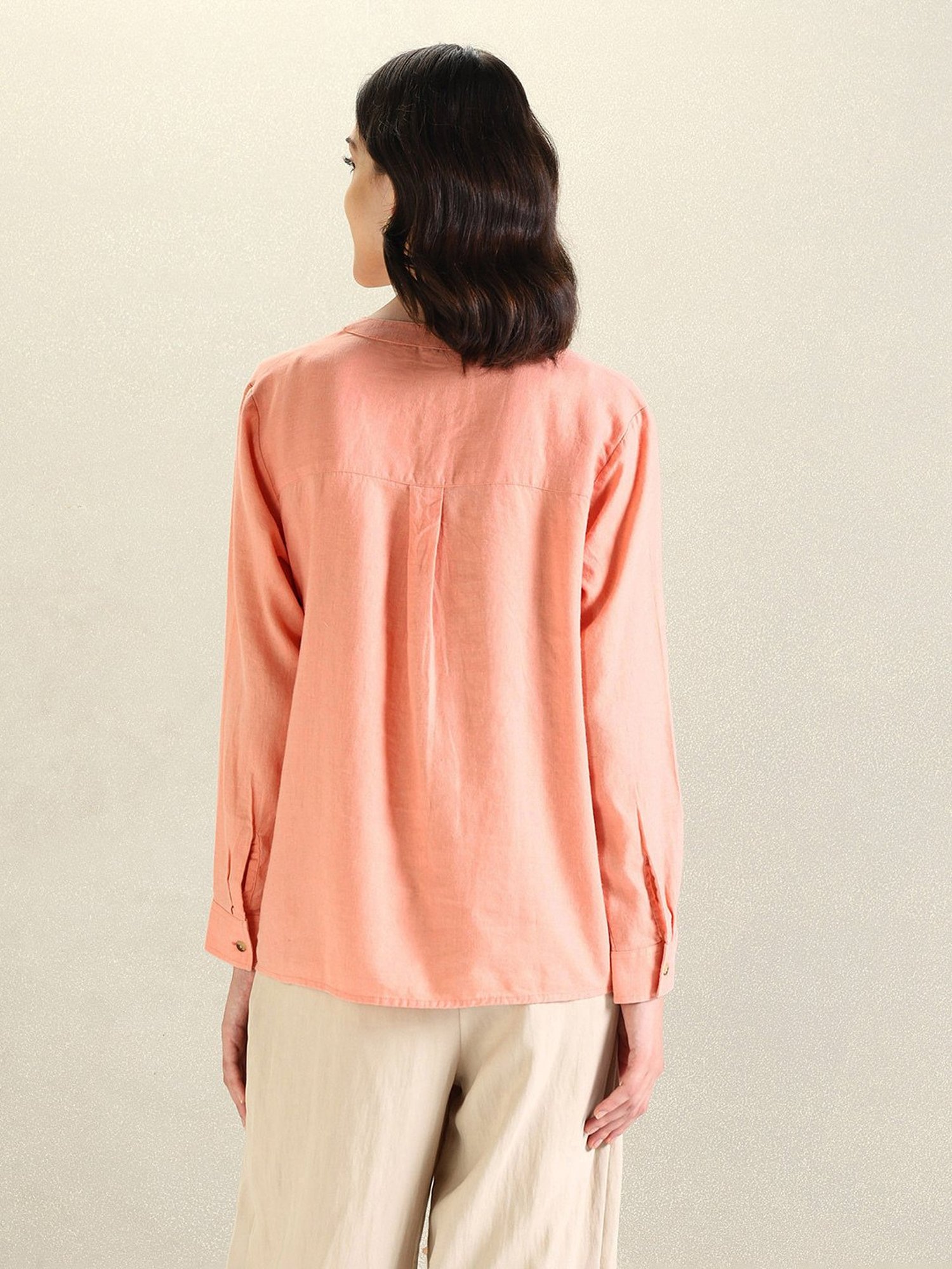 U.S. Polo Assn. Peach Linen Graphic Print Top