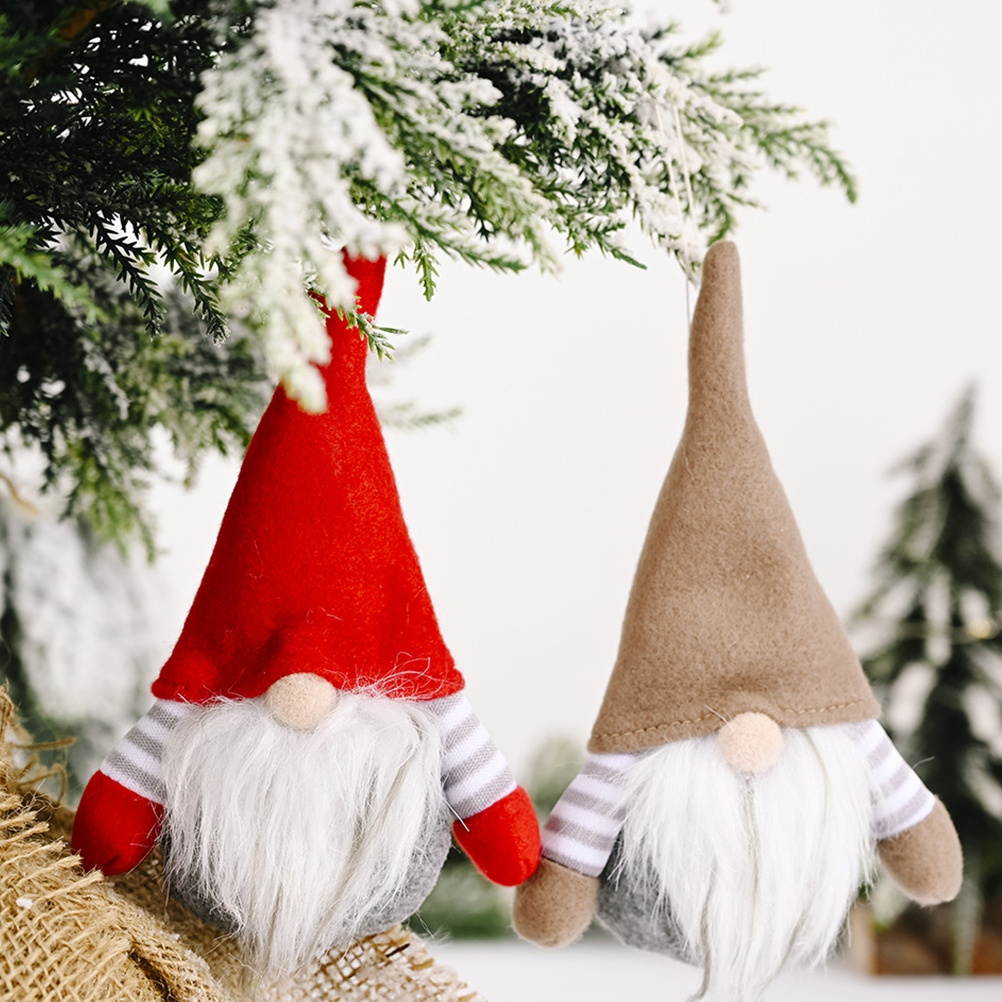 1 Set 2 Pcs Christmas Decorative Striped Gnome Doll Creative Gnome Tree Pendant