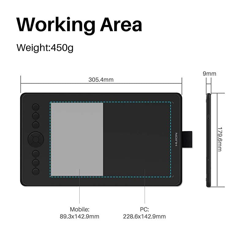 Inspiroy Ink H320M Drawing Tablet DualPurpose LCD Writing Tablet 8192 Pen Pressure BatteryFree Stylus Tilt Function Android Supported with Sleeve Bag Quartz Black
