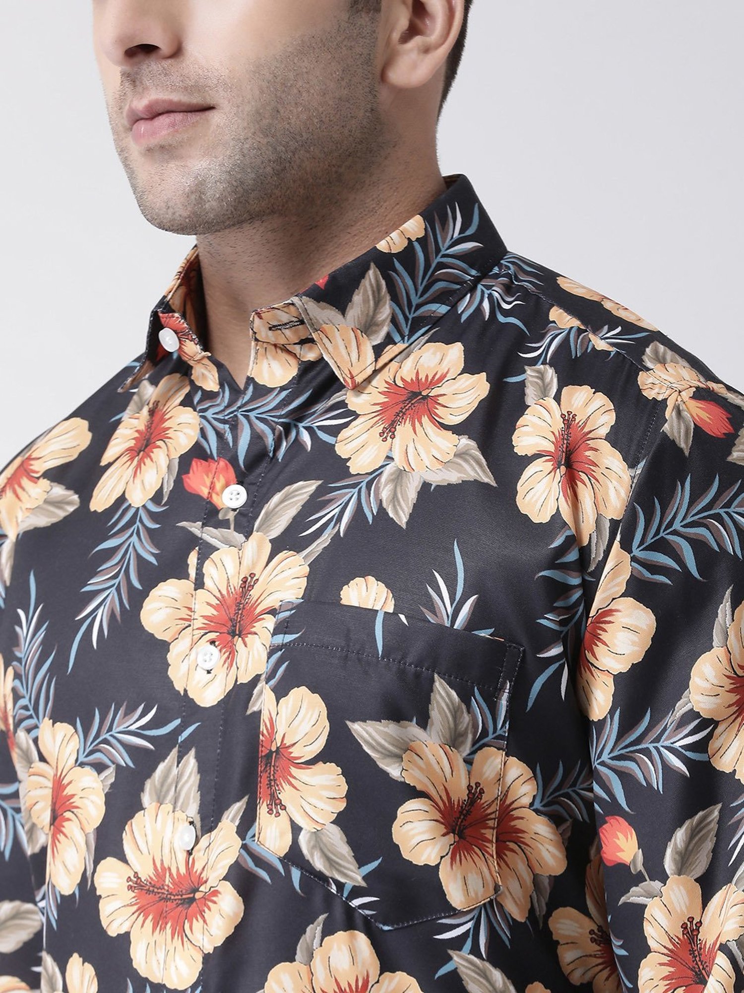 Hangup Plus Black Slim Fit Floral Print Shirt