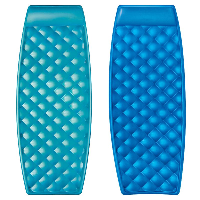 SwimWays Aquaria Solana Floating Swimming Pool Cushioned Loungers with Built In Oversized Headrest Pillow, Aqua and Blue (2 Pack)