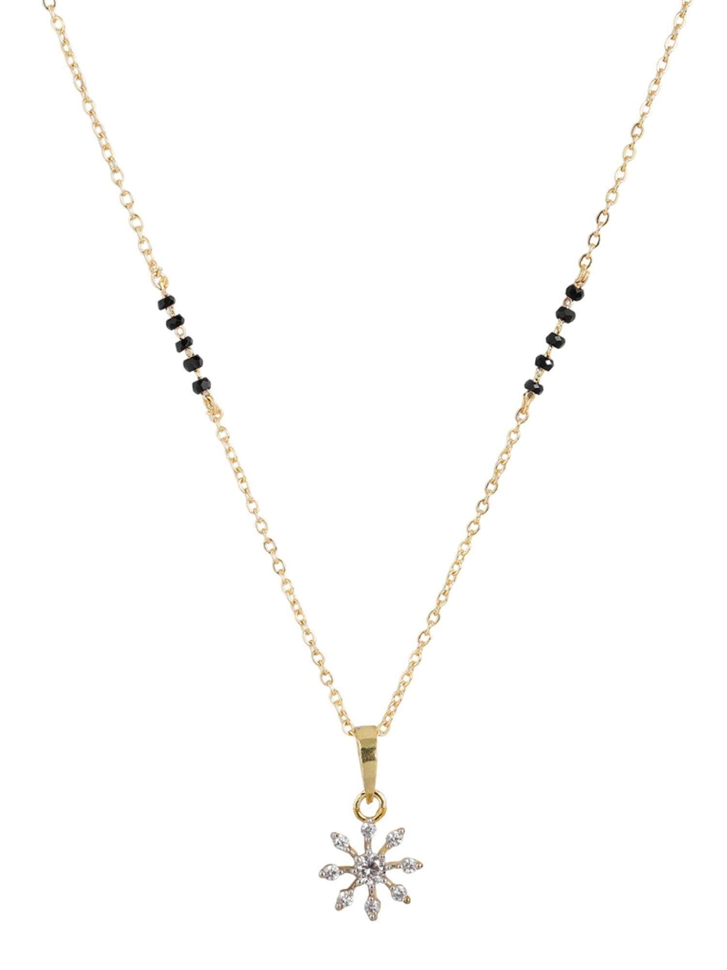 Abdesigns Gold-Plated American Diamond & Black Beaded Mangalsutra