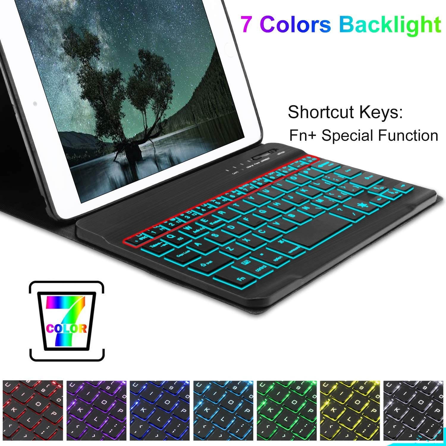 iPad Keyboard Case for iPad Mini 5 (5th Gen 2019)/iPad Mini 4/3/2/1,IVEOPPE iPad Keyboard Case 7 Colors Backlight Bluetooth Keyboard for iPad Magnetic Cover Auto Sleep/Wake Smart Function