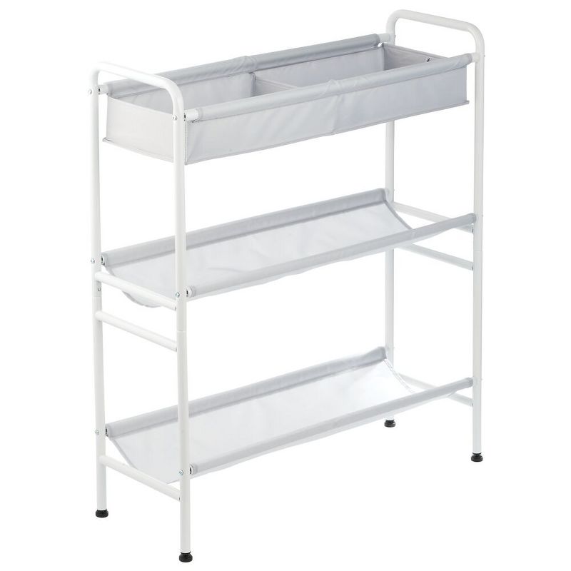 mDesign 3-Tier Metal and Fabric Garage Storage Cart, Compact Design - White/Gray