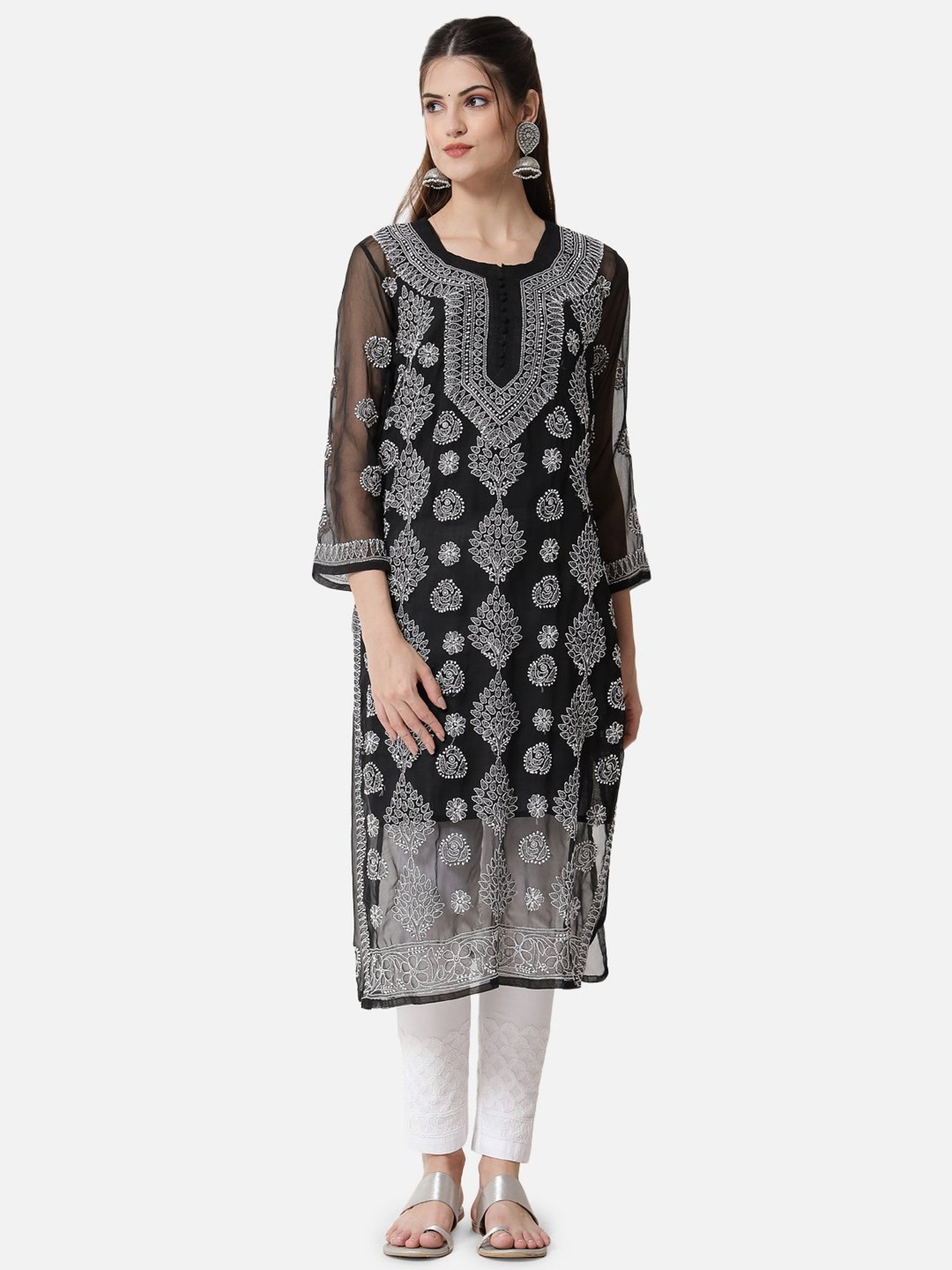 PARAMOUNT CHIKAN White Cotton Chikankari Pants