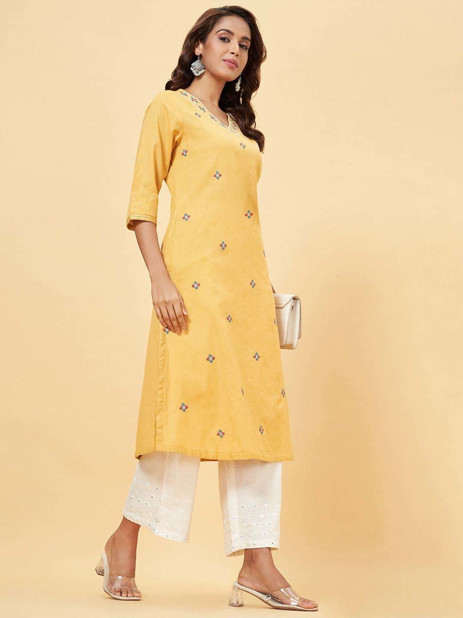 Rangmanch by Pantaloons White Embroidered Palazzos