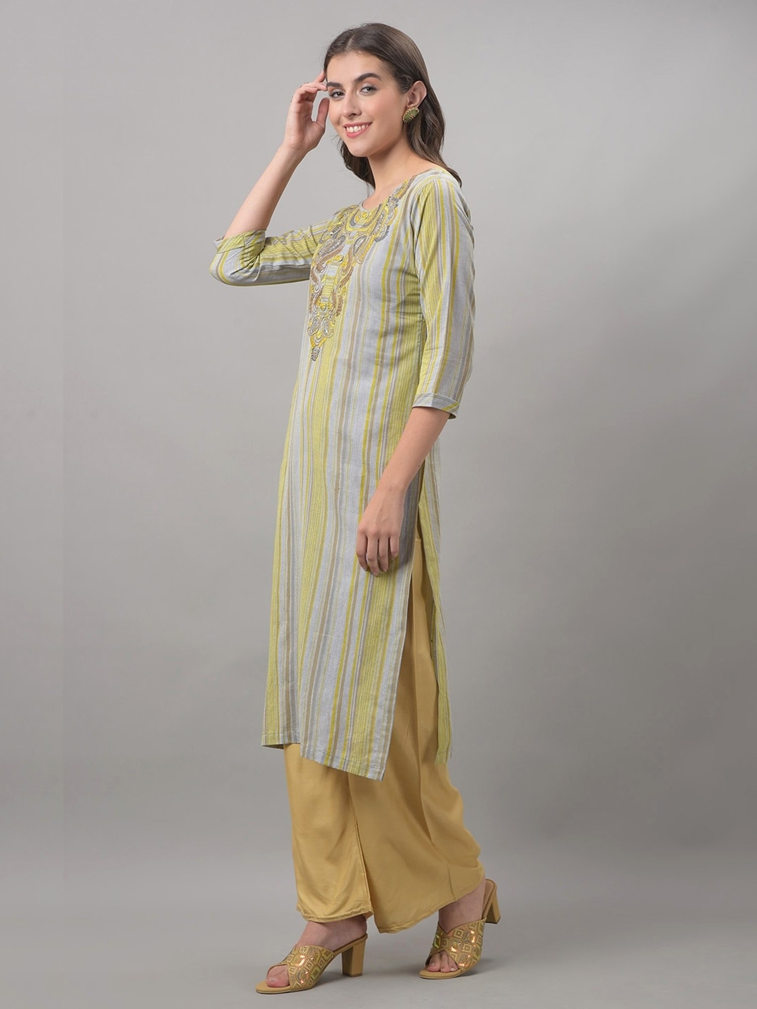 Dollar Missy Grey Embroidered Straight Kurta