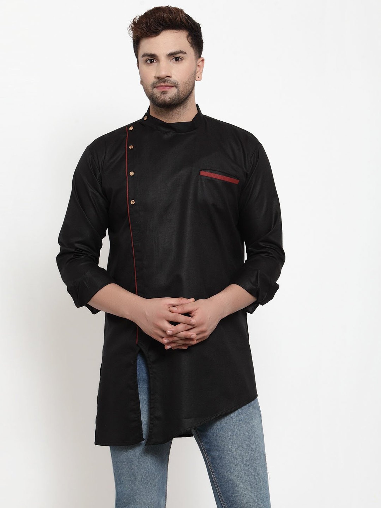 Benstoke Black Regular Fit Short Kurta