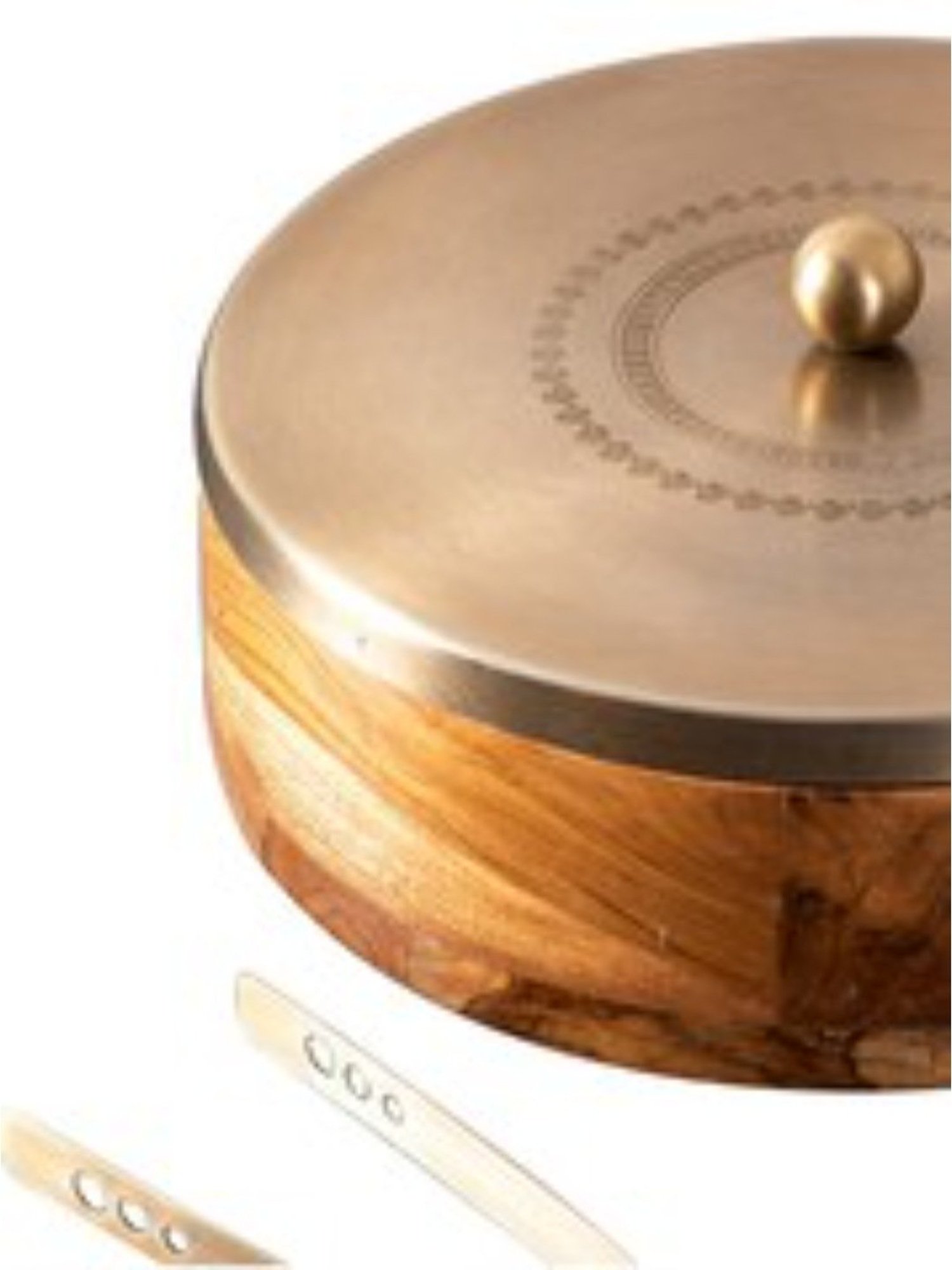 Nestroots Wooden Casserole Box Chapati Box Food Warmer Hotcases Hotpot Roti Box with Gold Lid & Tong