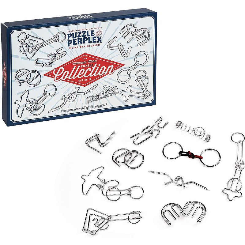 Professor Puzzle Puzzle & Perplex Metal Brain Teaser Puzzle 10 Piece Set