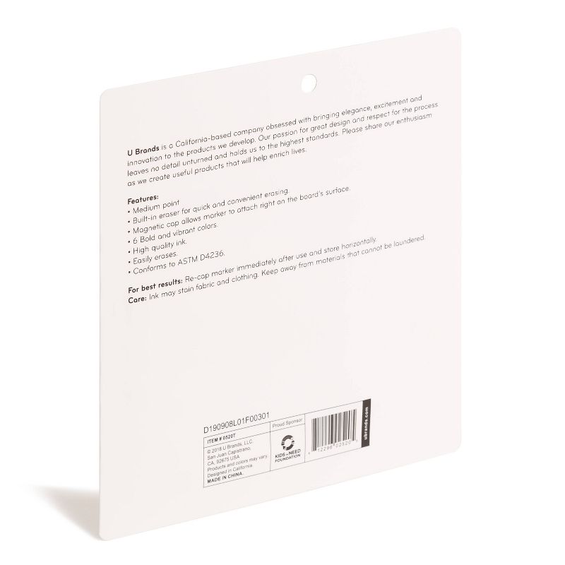 U Brands 6ct Magnetic Dry Erase Markers with Eraser Cap