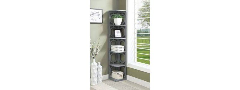 63.75" Omega 5 Tier Corner Bookcase Gray - Breighton Home