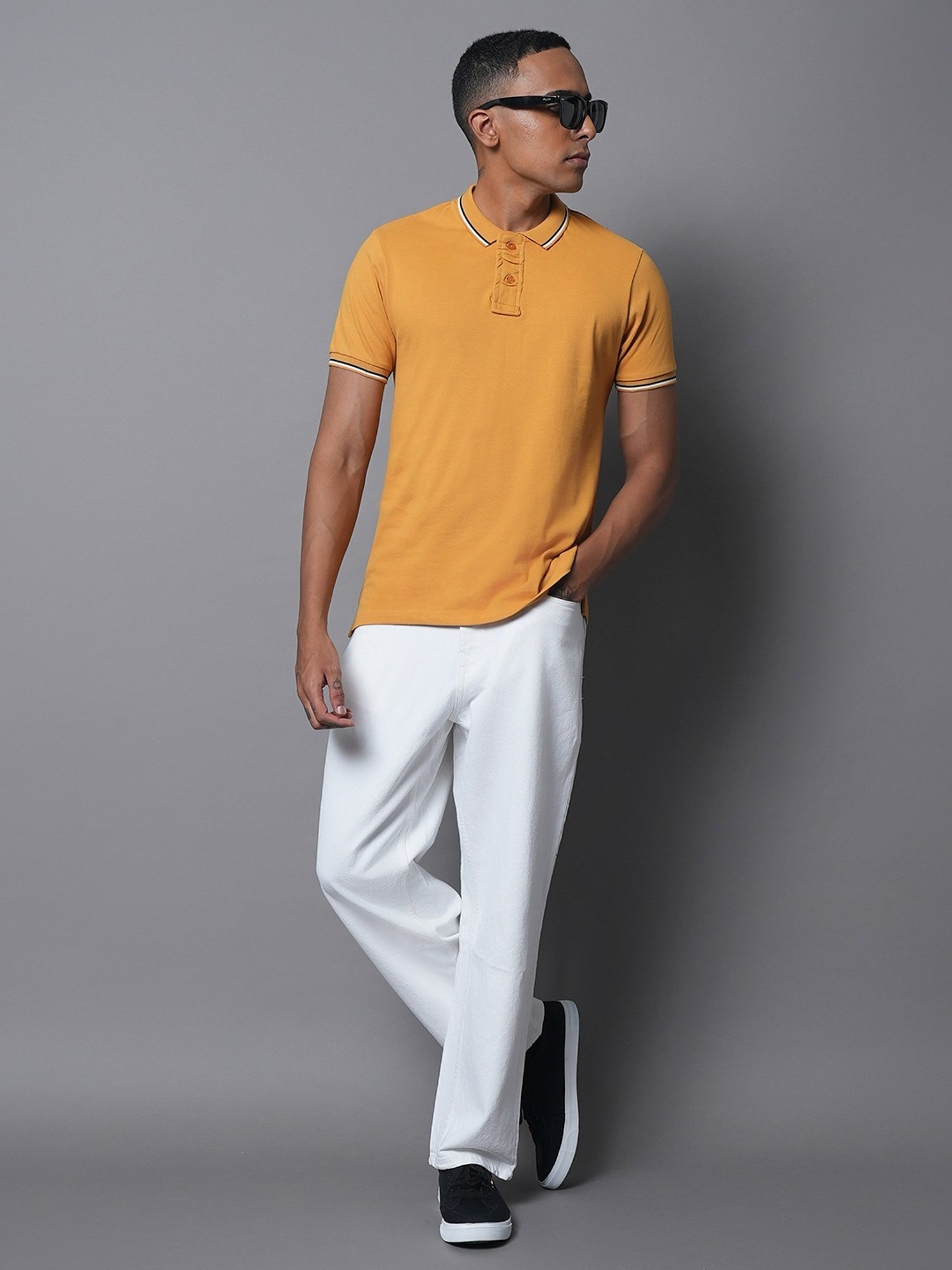 High Star Yellow Cotton Relaxed Fit Polo T-Shirt