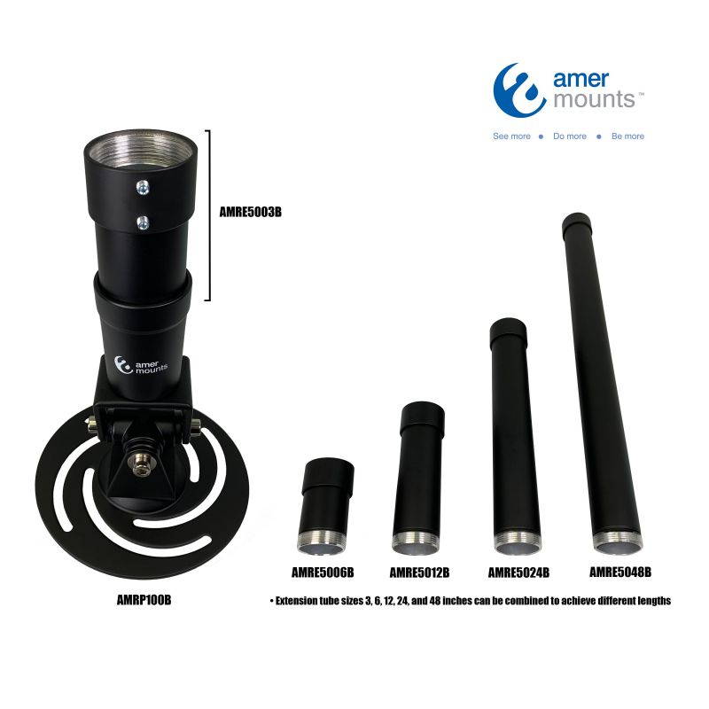 Amer Mounts AMRE5024B | 24" Black Extension Pole Tube designed for the AMRP100B Universal Projector Ceiling Mount