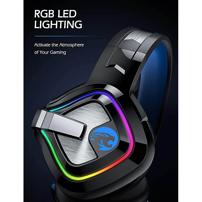 Gaming Headset PS4 Headset Xbox One Headset with Noise Canceling Mic and Rgb Light PC Headset with Stereo Surround Sound OverEar Headphones for PC PS4 Xbox One Laptop