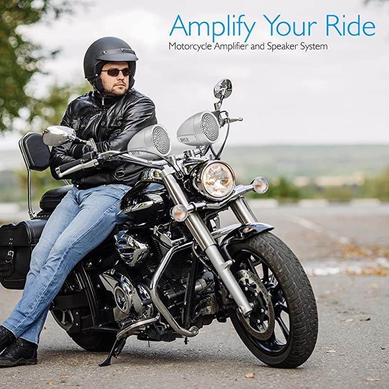 300 Watt Weatherproof Motorcycle Speaker and Amplifier System w/ Two 2.25 Inch Waterproof Speakers, AUX IN- Handlebar Mount ATV Mini Stereo Audio Receiver Kit Set - Also for Marine Boat - PLMCA60