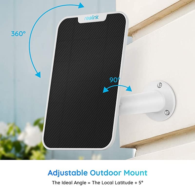 Solar Panel Power Supply Designed for  Home Security Outdoor Rechargeable Battery Cameras Argus 2/Argus Pro/Argus Eco/Go/Argus PT, Waterproof, Reliable and Non-Stop Charging (White)