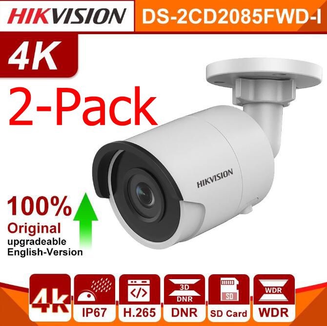 Hikvision 8MP 4K Ultra HD PoE Outdoor Bullet Network Camera, DS-2CD2085FWD-I 4mm Fixed Lens Security Camera with Micro SD Card Slot, 30m Night Vision, H.265+, IP67 Waterproof 3Year Warranty, 1-Pack
