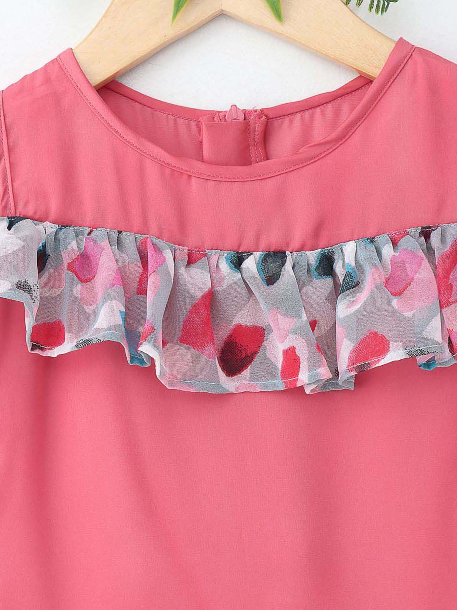 Many Frocks Kids Dark Pink & Grey Printed Top