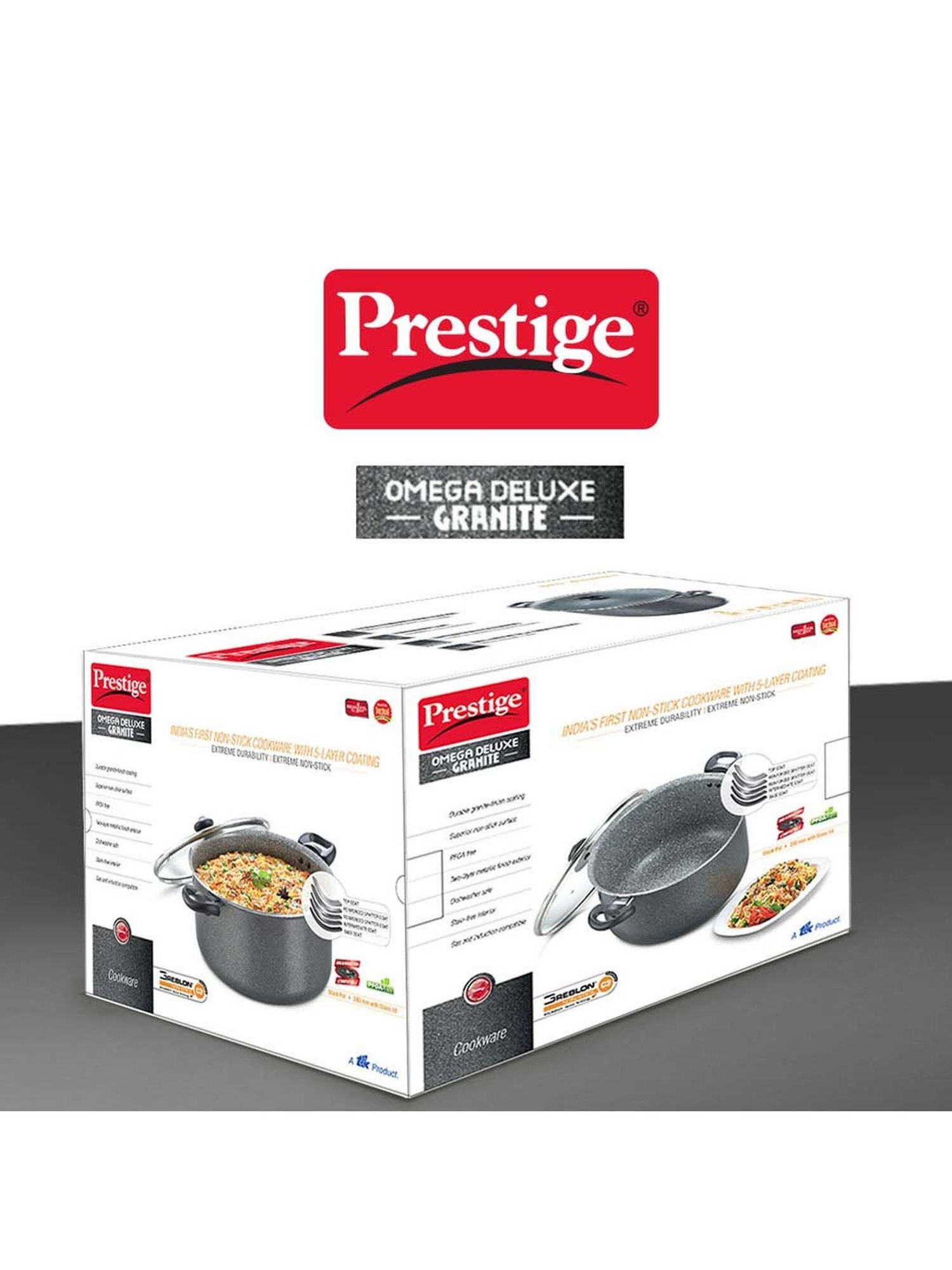 Prestige Omega Black Deluxe Granite 280 mm Stock Pot with Lid - Set of 1