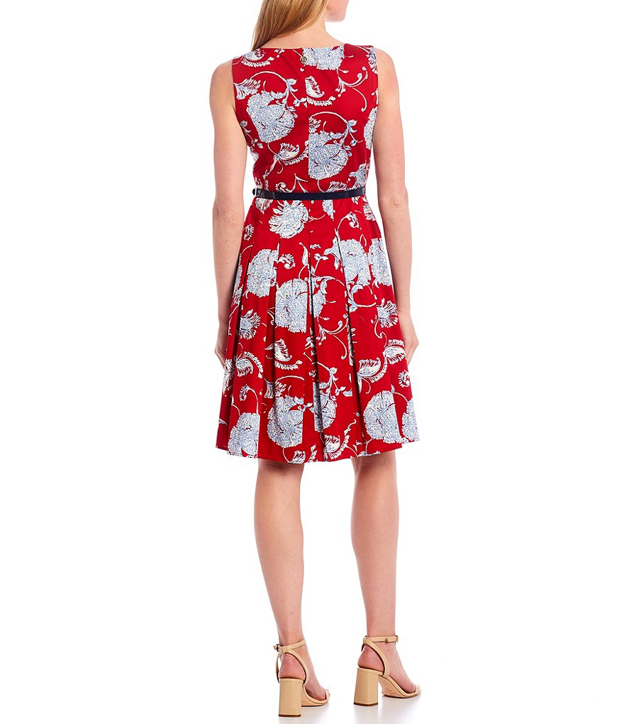 Tommy Hilfiger Floral Fit & Flare Jewel Neck Sleeveless Dress