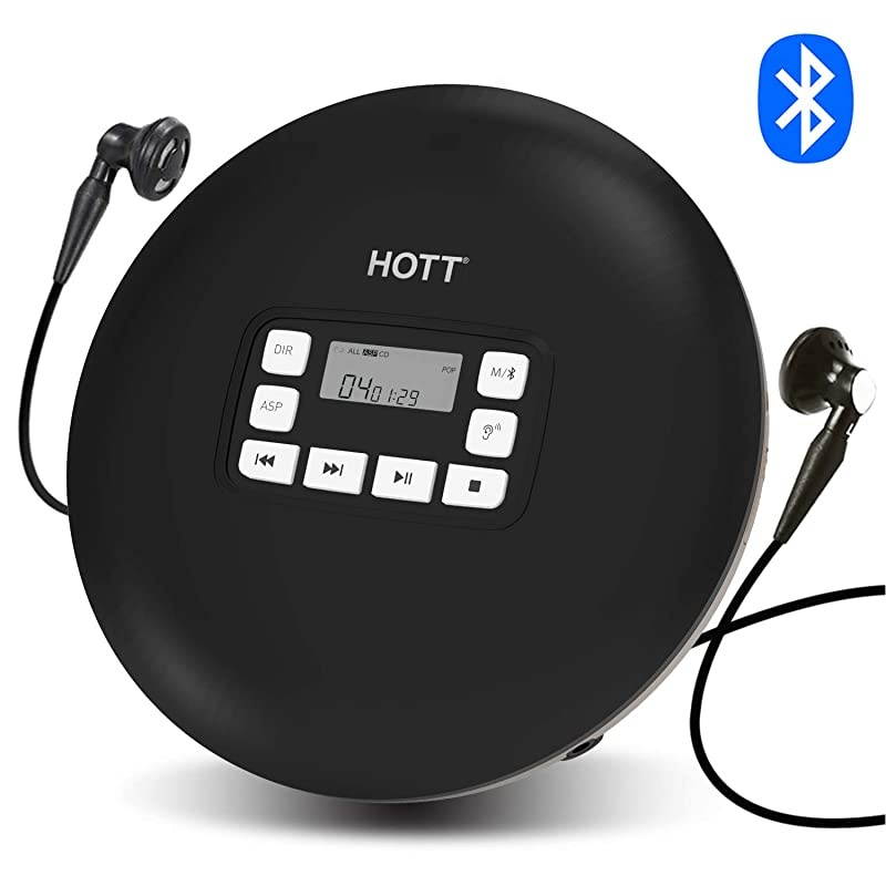 CD611T Bluetooth Portable cd Player for Home Travel and car with Stereo Headphones, Anti Shock Protection-Black