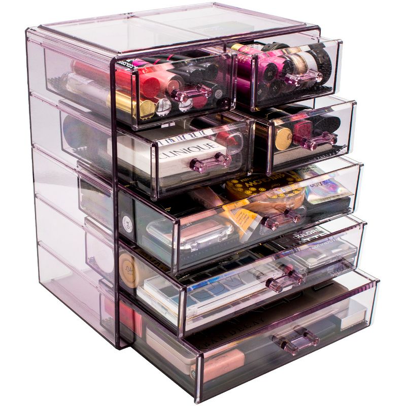 Sorbus Cosmetics Makeup and Jewelry Storage Case Display - 3 Large, 4 Small Drawers - Purple