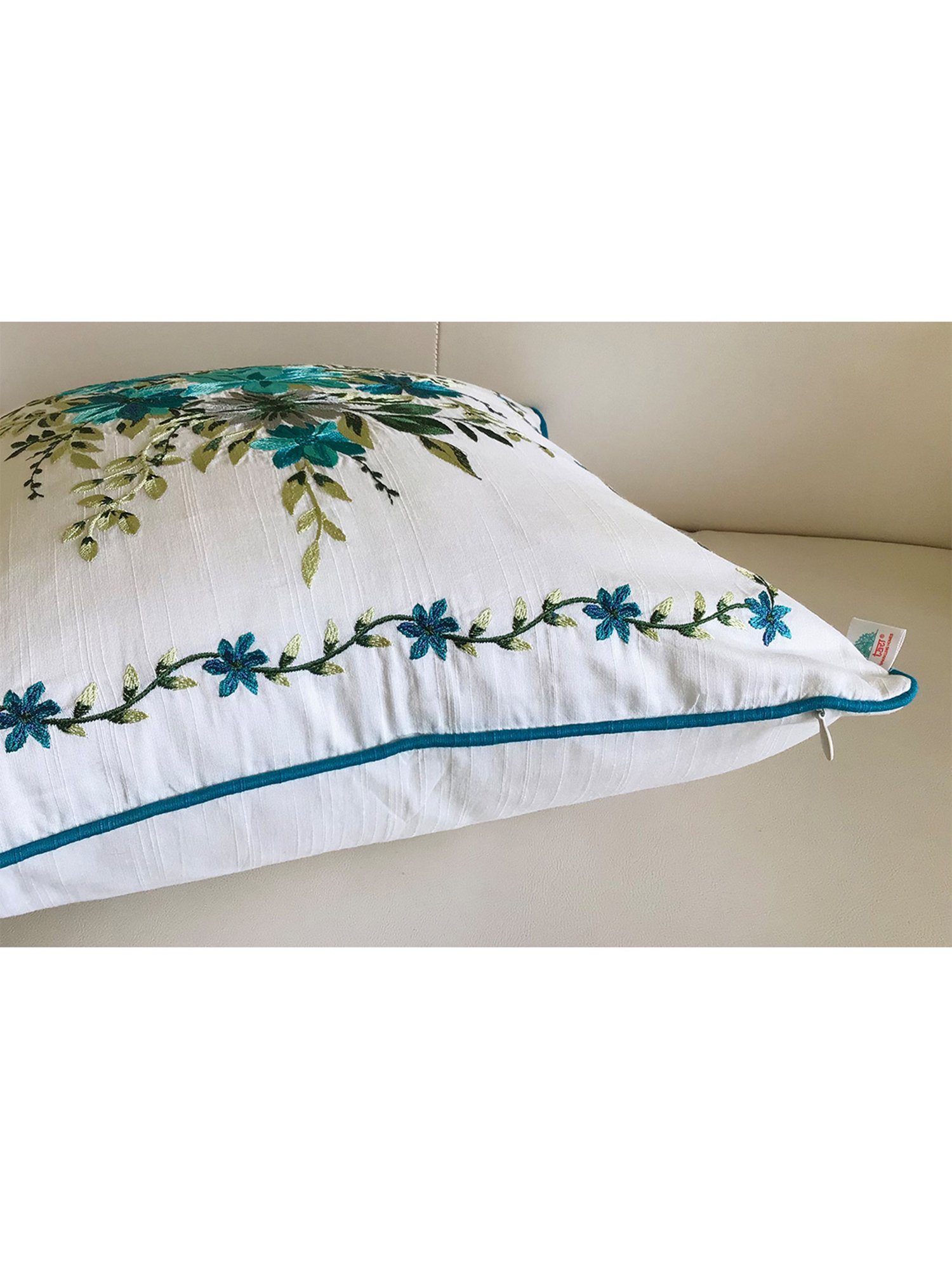 TARA Sparkling Homes Gardens of Florence Blue Cotton Silk Embroidery Cushion Cover