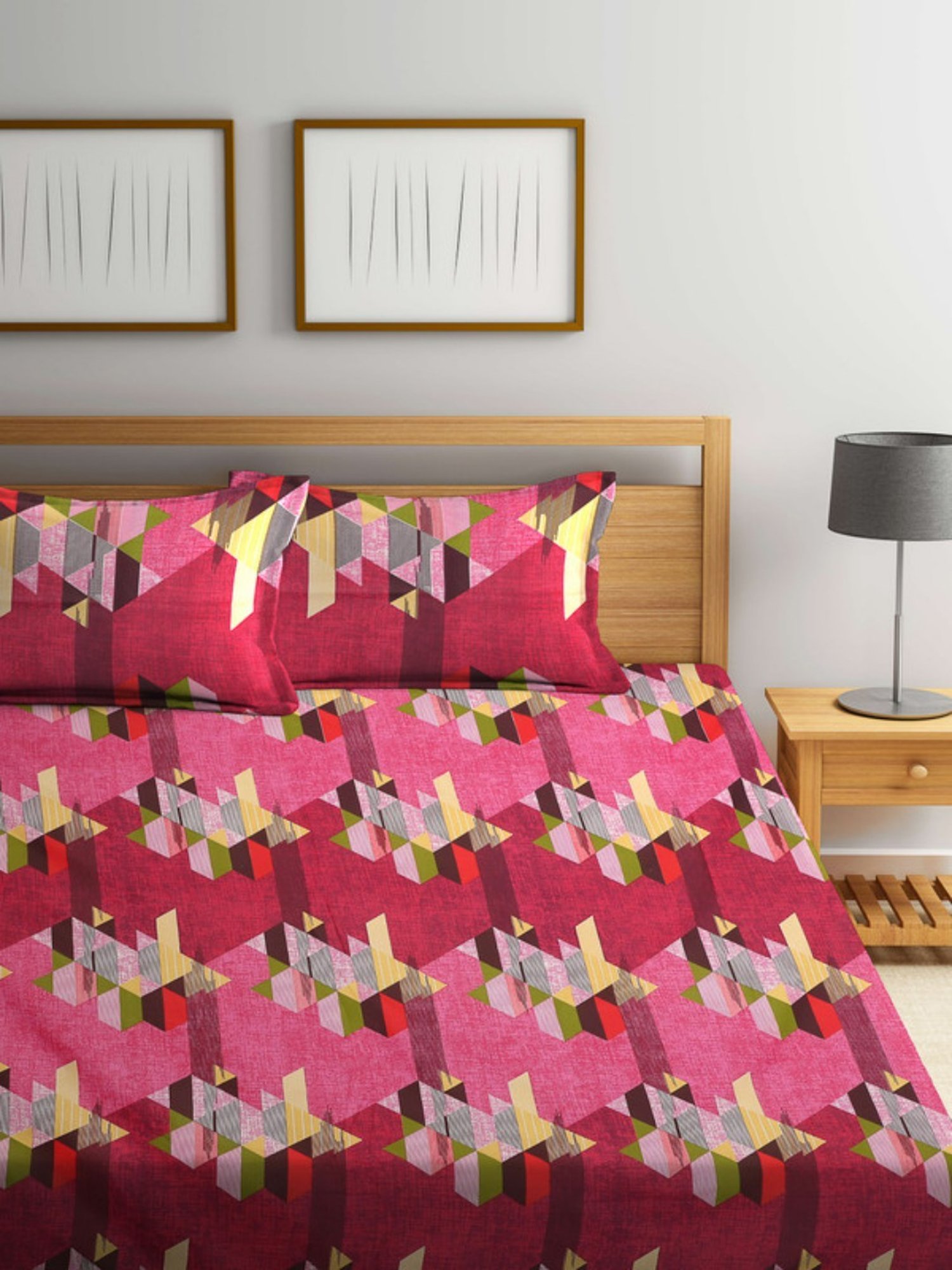 Dhrohar Printed Peach Cotton 180 TC Double Bedsheet with 2 Pillow covers