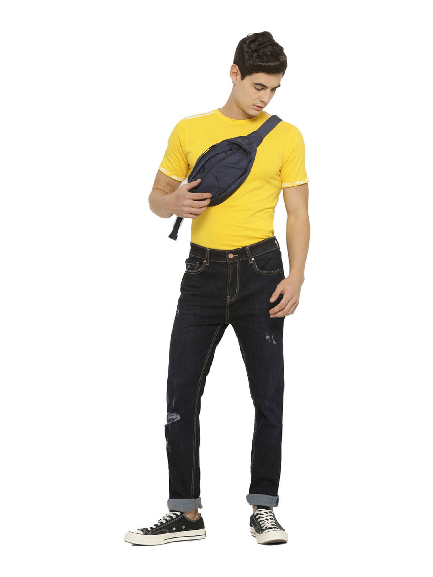 Forever 21 Dark Blue Mid Waist Slim Fit Regular Length Jeans